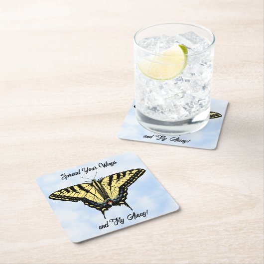 Yellow Swallowtail Butterfly Blue Sky Personalized Kartonnen Onderzetters (Insitu)