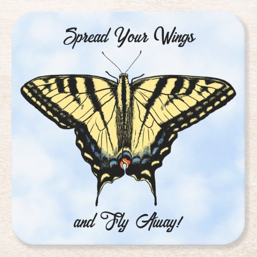 Yellow Swallowtail Butterfly Blue Sky Personalized Kartonnen Onderzetters (Voorkant)
