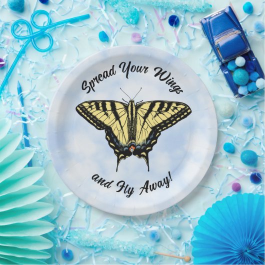 Yellow Swallowtail Butterfly Blue Sky Personalized Papieren Bordje (Feest)