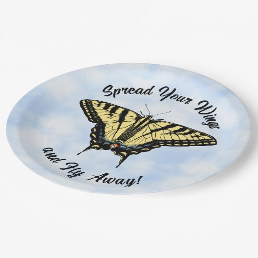 Yellow Swallowtail Butterfly Blue Sky Personalized Papieren Bordje (Gekanteld)