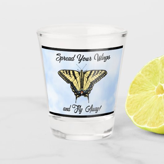Yellow Swallowtail Butterfly Blue Sky Personalized Shot Glas (Voorkant)