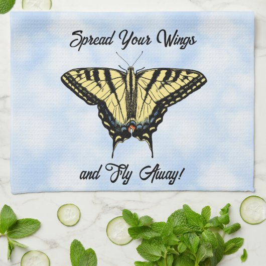 Yellow Swallowtail Butterfly Blue Sky Personalized Theedoek (Gevouwen)