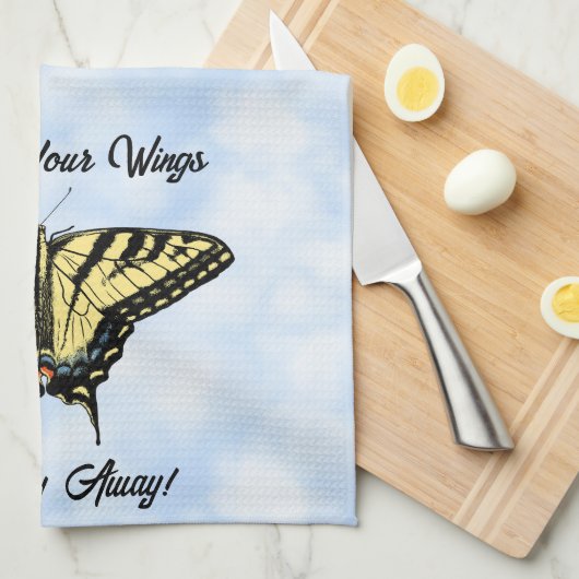 Yellow Swallowtail Butterfly Blue Sky Personalized Theedoek (Quarter Fold)