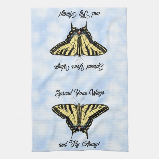 Yellow Swallowtail Butterfly Blue Sky Personalized Theedoek (Verticaal)