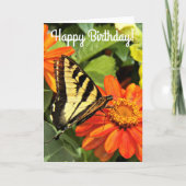 Yellow Swallowtail Butterfly op Flower Birthday Kaart (Voorkant)