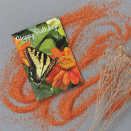 Yellow Swallowtail Butterfly op Flower Birthday Kaart