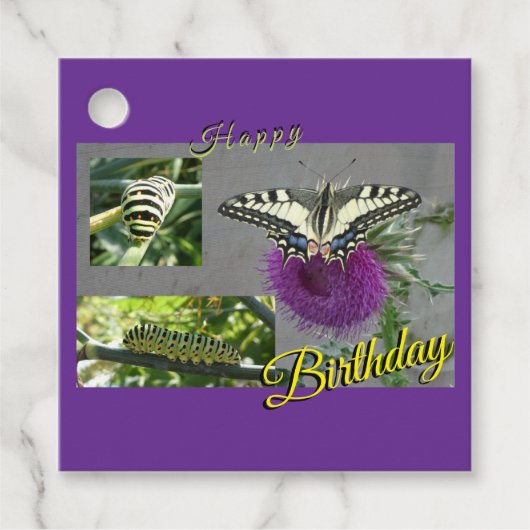 Yellow Swallowtail Collage Birthday Gift Tag Bedankjes Labels (Voorkant)