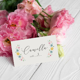 Yellow Sweet Floral Baby Shower Folded Place Card Plaatskaartje
