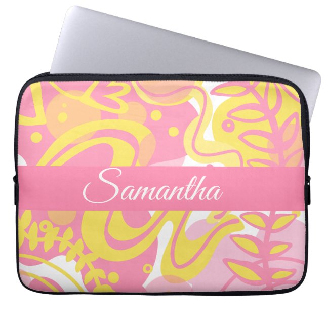 Yellow Swirl-Planten Laptop Sleeve (Voorkant)