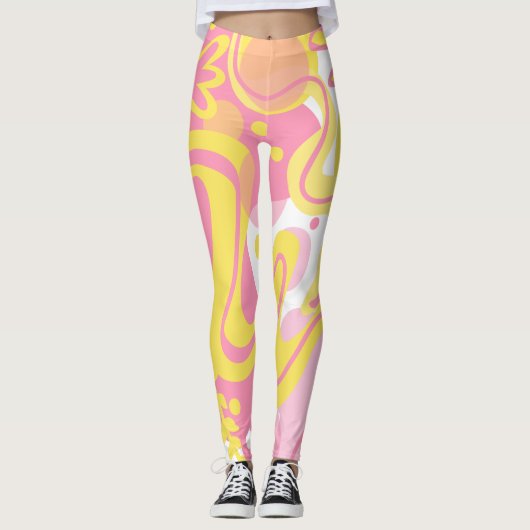 Yellow Swirl-Planten Leggings (Voorkant)