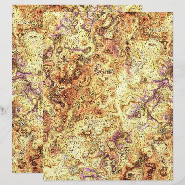 Yellow Swirly Marble Scrapbook Paper 2-Sided Page (Voorkant / Achterkant)