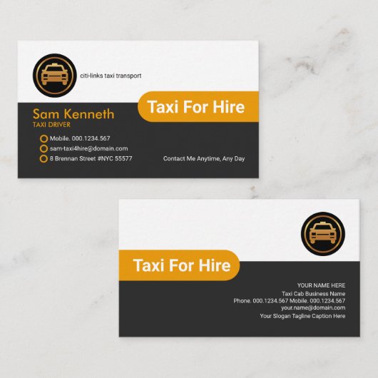 Yellow Tab column Taxi Driver Transport Visitekaartje (Voorkant / Achterkant)