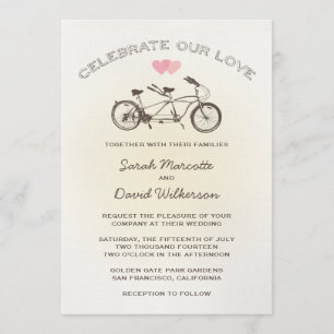 Yellow Tandem Bicycle Wedding Invitation Kaart