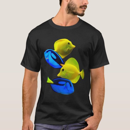 Yellow Tang Blue Tang Zoutwater Reef Fish Art T-shirt (Voorkant)