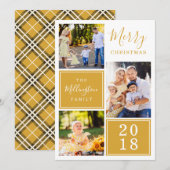 Yellow Tartan Pset foto collage kerst Feestdagenkaart (Voorkant / Achterkant)