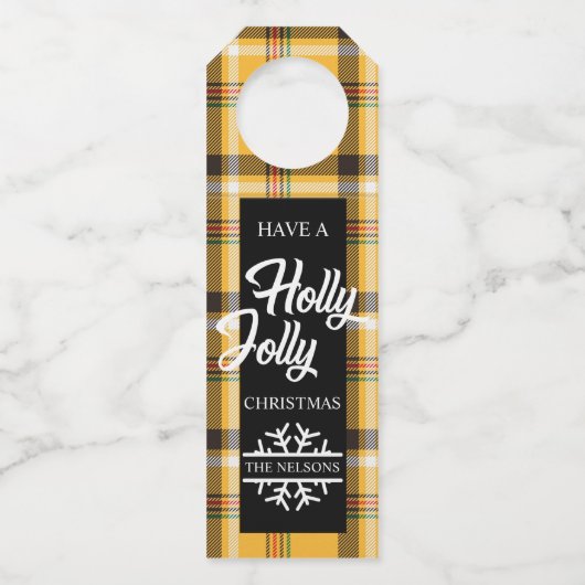 Yellow Tartan Pset Holly Jolly Flessenhanger (Voorkant)