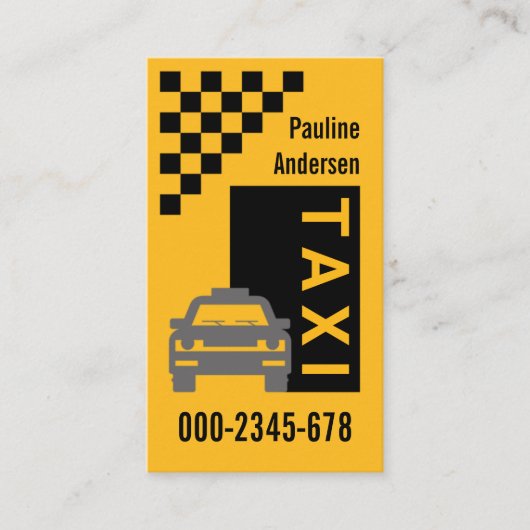 Yellow Taxi Black Check Box Visitekaartje (Voorkant)