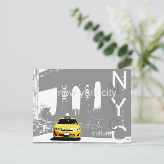 Yellow Taxi Brooklyn Bridge Briefkaart (Staand voorkant)