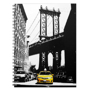 Yellow Taxi Brooklyn Bridge New York City Pop Art Notitieboek