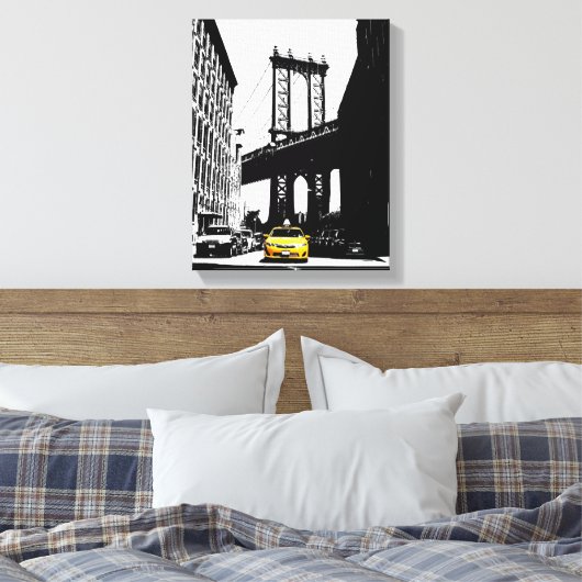 Yellow Taxi Brooklyn Bridge Nyc New York City Art Canvas Afdruk (Insitu (Slaapkamer))