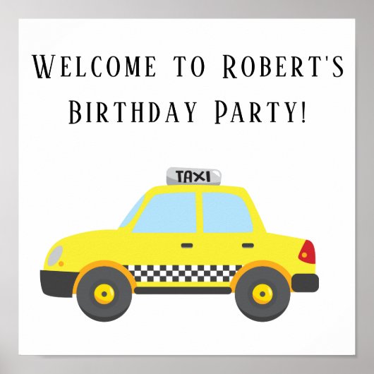 Yellow Taxi Cab Birthday Party Square Poster (Voorkant)