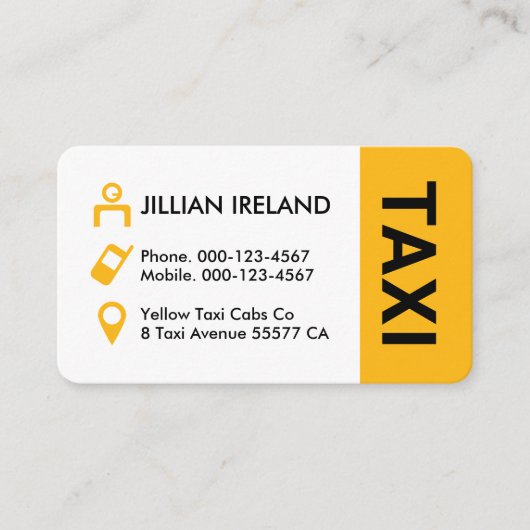 Yellow Taxi Cab Icons Driver Visitekaartje (Voorkant)