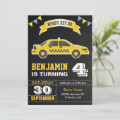 Yellow Taxi Cab kinderen Birthday Party Kaart (Staand voorkant)