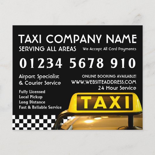 Yellow Taxi Cab Sign with Price List Advertising Flyer (Voorkant)