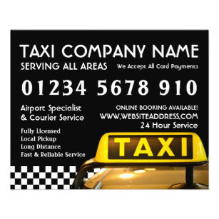 Yellow Taxi Cab Sign with Price List Advertising Flyer