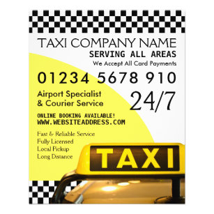 Yellow Taxi Cab Sign with Price List Advertising Flyer