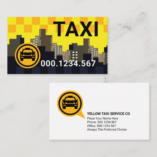 Yellow Taxi Check Box Skyline Cab Driver Visitekaartje (Voorkant / Achterkant)