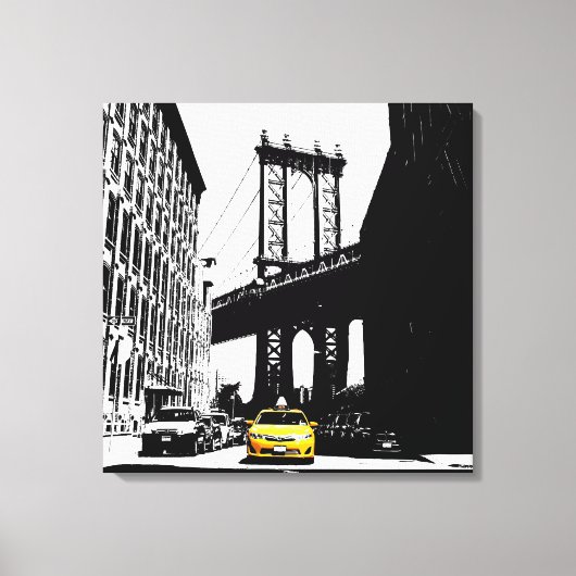 Yellow Taxi New York City Nyc Brooklyn Bridge Canvas Afdruk (Voorkant)