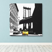 Yellow Taxi New York City Nyc Brooklyn Bridge Canvas Afdruk (Insitu (Houten vloer))