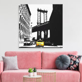 Yellow Taxi New York City Nyc Brooklyn Bridge Canvas Afdruk (Insitu (Woonkamer))