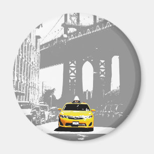 Yellow Taxi Nyc Brooklyn Bridge New York City Magneet