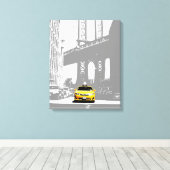 Yellow Taxi Nyc New York City Brooklyn Bridge Canvas Afdruk (Insitu (Houten vloer))