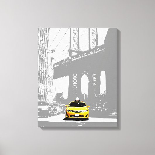 Yellow Taxi Nyc New York City Brooklyn Bridge Canvas Afdruk (Voorkant)