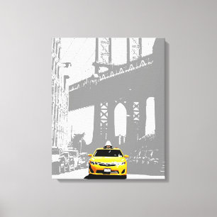 Yellow Taxi Nyc New York City Brooklyn Bridge Canvas Afdruk