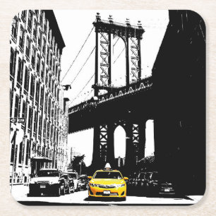 Yellow Taxi Nyc New York City Brooklyn Bridge Kartonnen Onderzetters