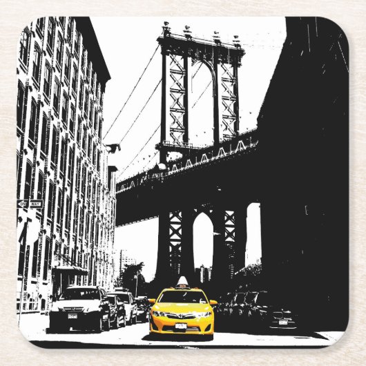 Yellow Taxi Nyc New York City Brooklyn Bridge Kartonnen Onderzetters (Voorkant)