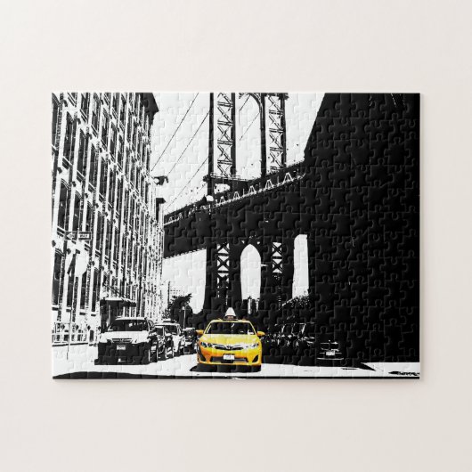 Yellow Taxi Nyc New York City Brooklyn Bridge Legpuzzel (Horizontaal)