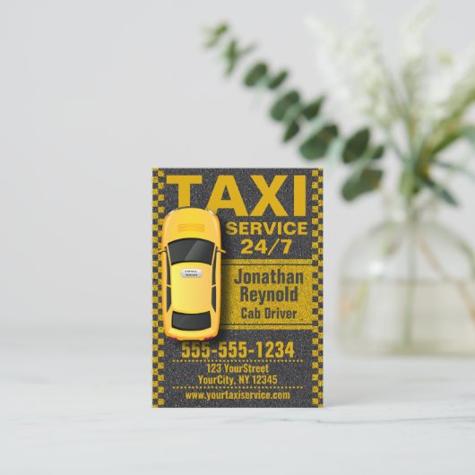 Yellow Taxi Service Cab Driver Visitekaartje (Staand voorkant)