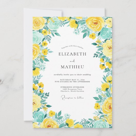 Yellow Teal Bright Spring Wedding Kaart (Voorkant)