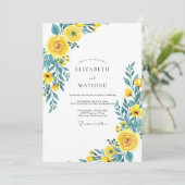 Yellow Teal Flourishing Spring Wedding Kaart (Staand voorkant)