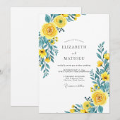 Yellow Teal Flourishing Spring Wedding Kaart (Voorkant / Achterkant)
