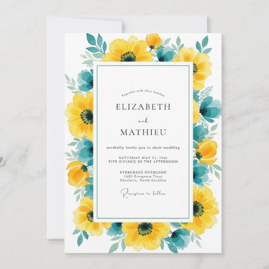 Yellow Teal Pristine Summer Wedding Kaart (Voorkant)