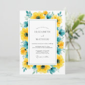 Yellow Teal Pristine Summer Wedding Kaart (Staand voorkant)