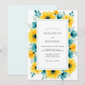 Yellow Teal Pristine Summer Wedding Kaart (Voorkant / Achterkant)