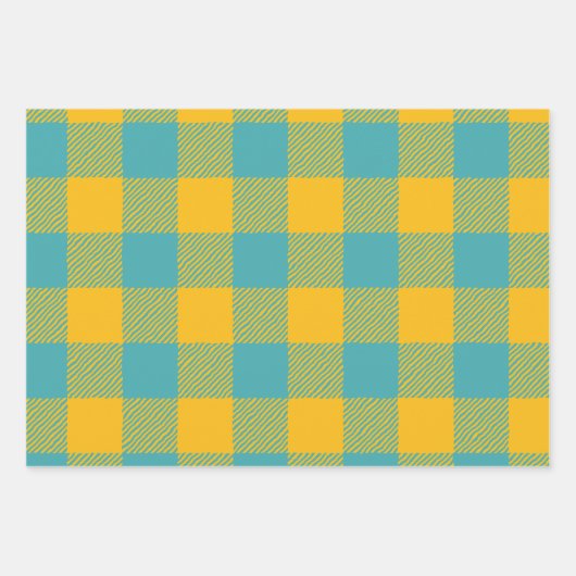 Yellow & Teal Squiggly Buffalo Plaid & Polka Dots Inpakpapier Vel (Voorkant 3)
