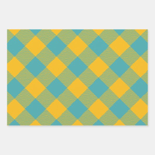Yellow & Teal Squiggly Buffalo Plaid & Polka Dots Inpakpapier Vel (Voorkant)